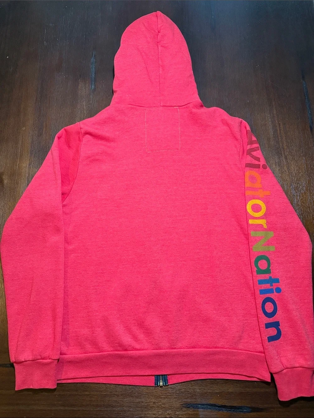 Aviator Nation Heather Red Zip Hoodie with Rainbow Sleeve Logo XL - Picture 5 of 6
